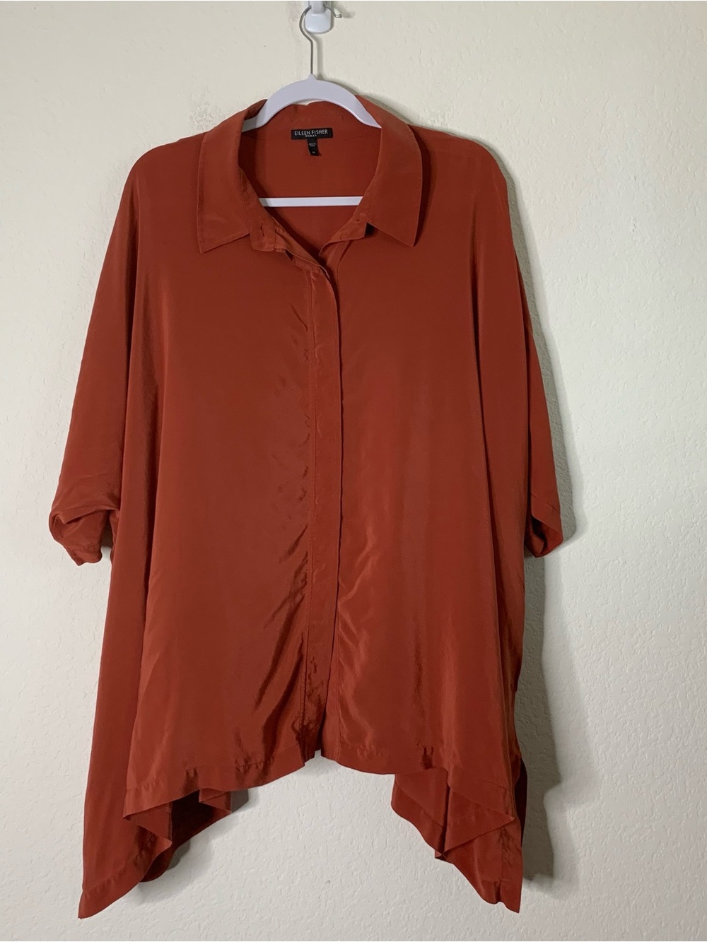 Eileen fisher Womens orange 100% silk SS button front blouse 1X